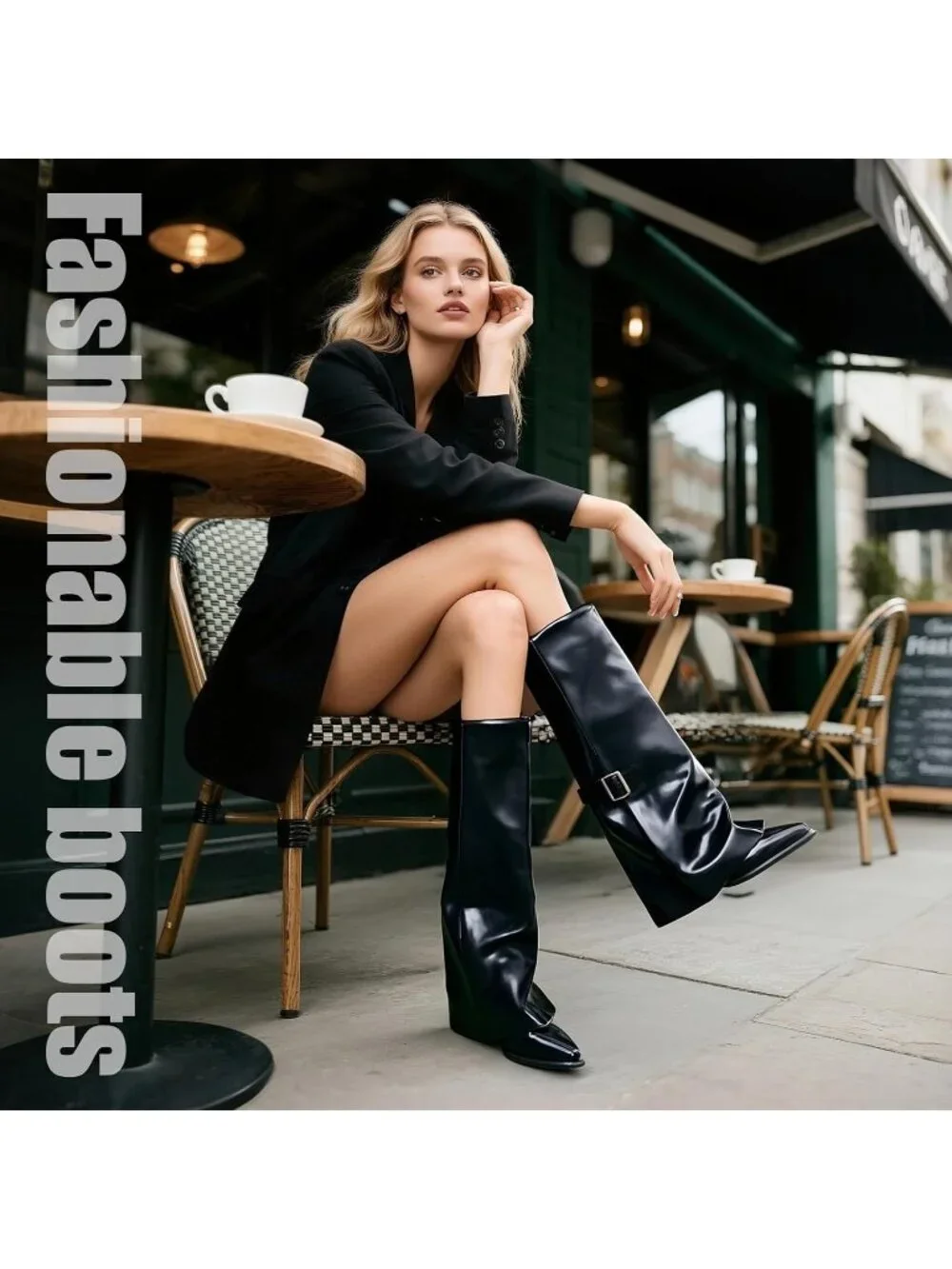 Women's Burgundy Fold Over Shark Buckle Kitten Heels Wide Calf Knee High Boots
